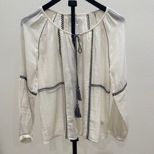 Velvet Cream Blouse with Black Embroidery